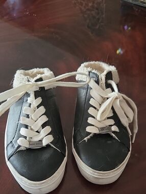Nine West Black Sneakers with Cream Faux-Shearling Trim
